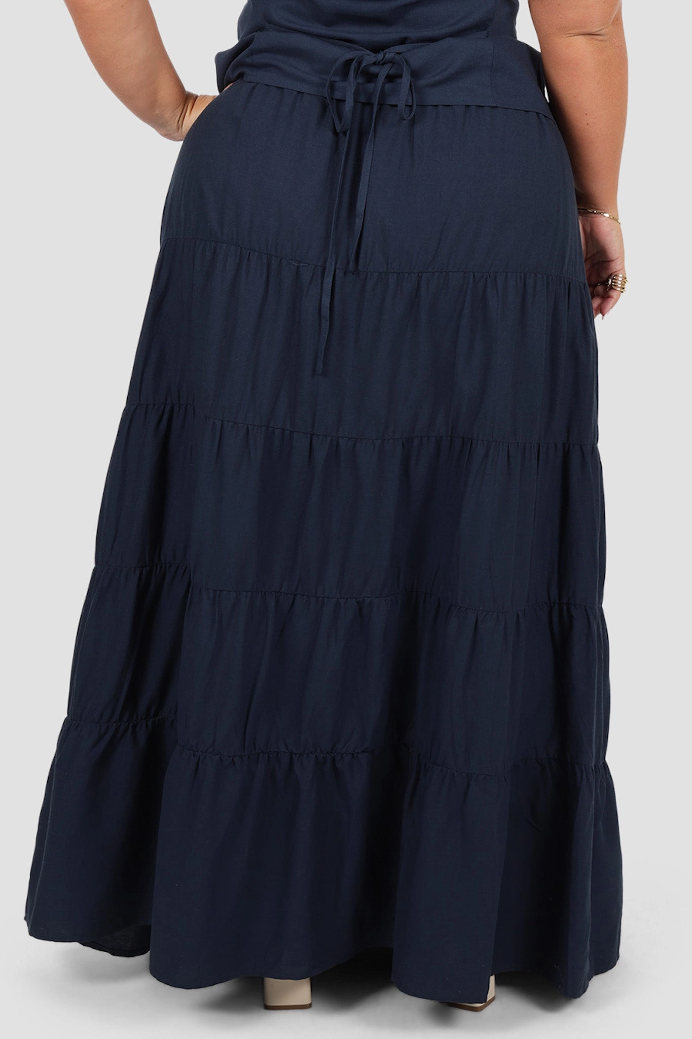 ZYLA TIERED MAXI SKIRT NAVY Cuffed hem