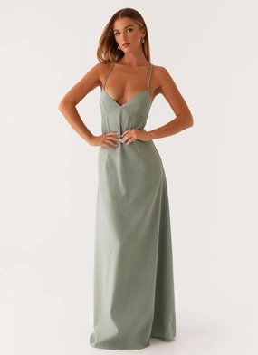 Middle Ground Linen Maxi Dress - Sage Casual Wear Sharp Motion