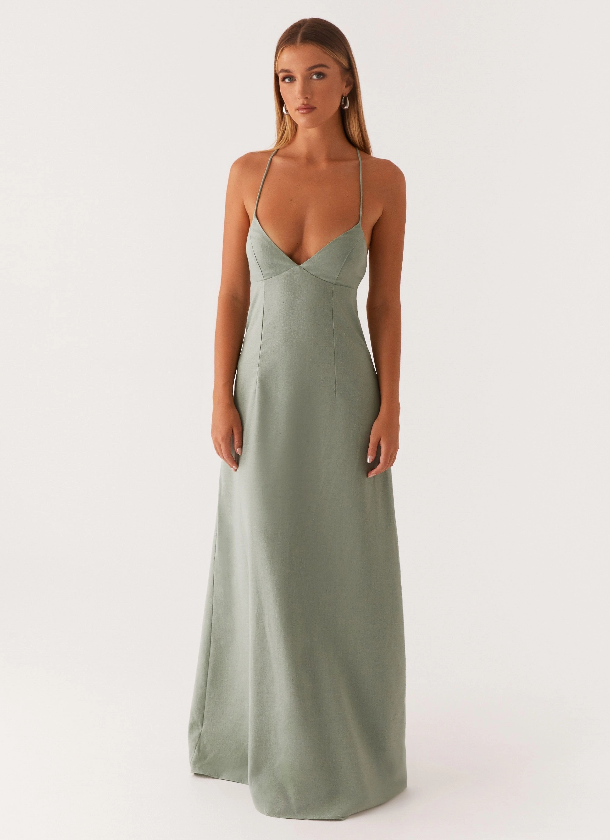 Happy Fit Middle Ground Linen Maxi Dress - Sage