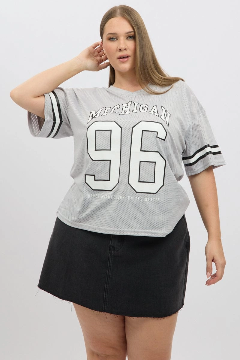 Grey Graphic T Shirt Short Sleeve V Neck Comfy and Soft