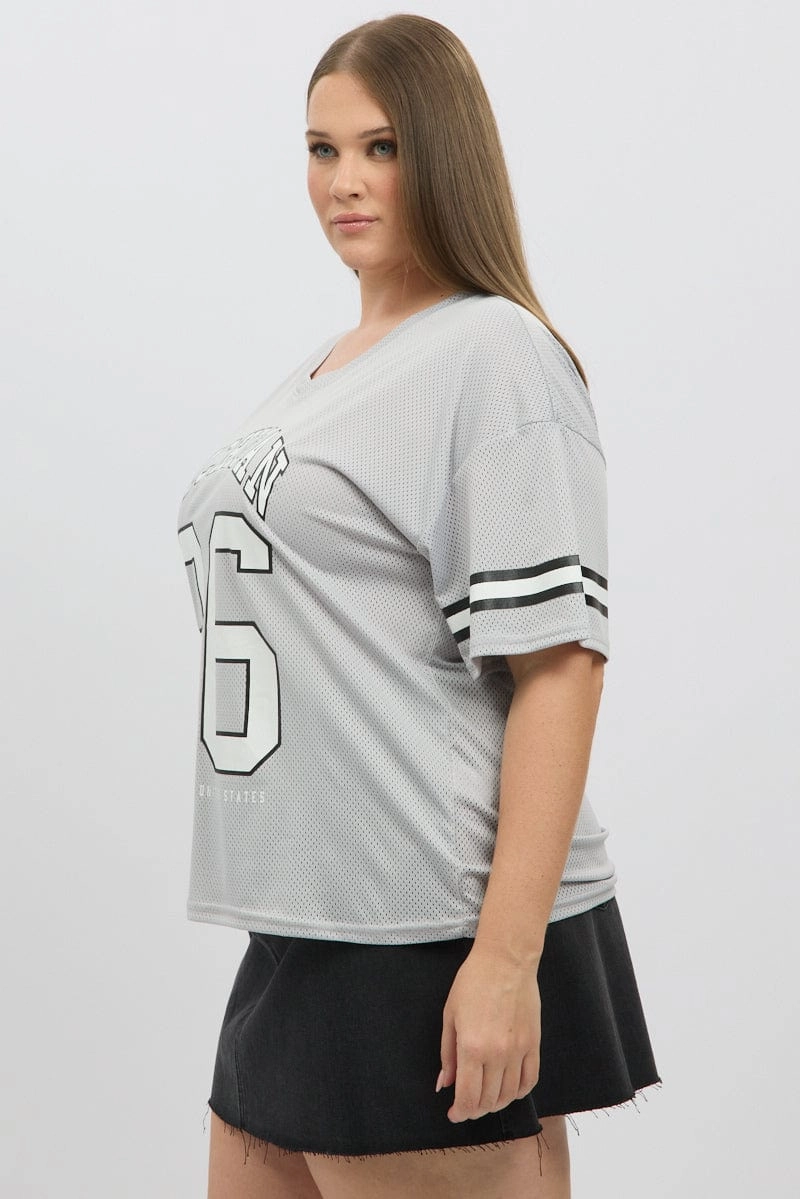 certified Grey Graphic T Shirt Short Sleeve V Neck