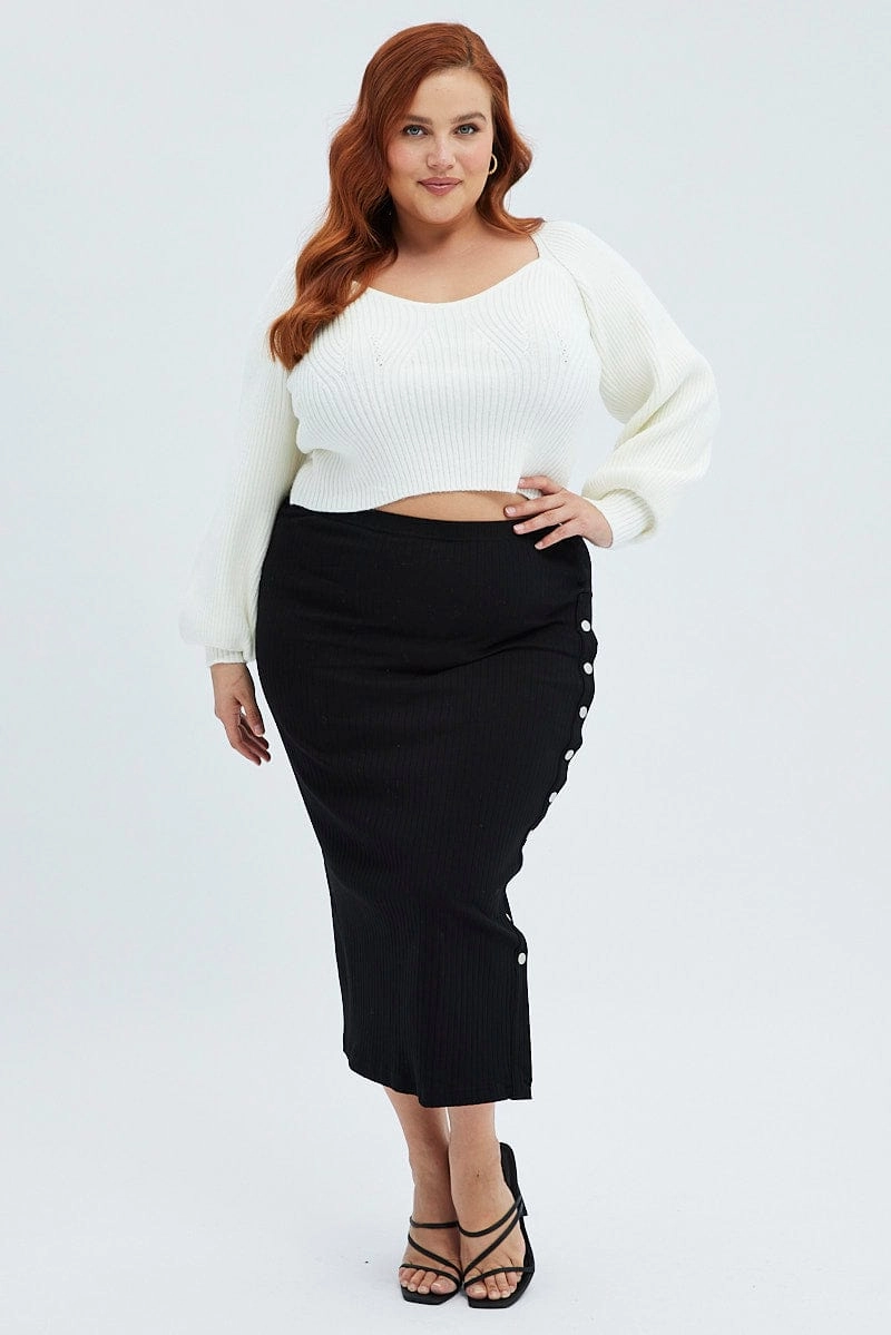 Tiered Layers investment piece Black Midi Skirt Rib Jersey Snap Button Through