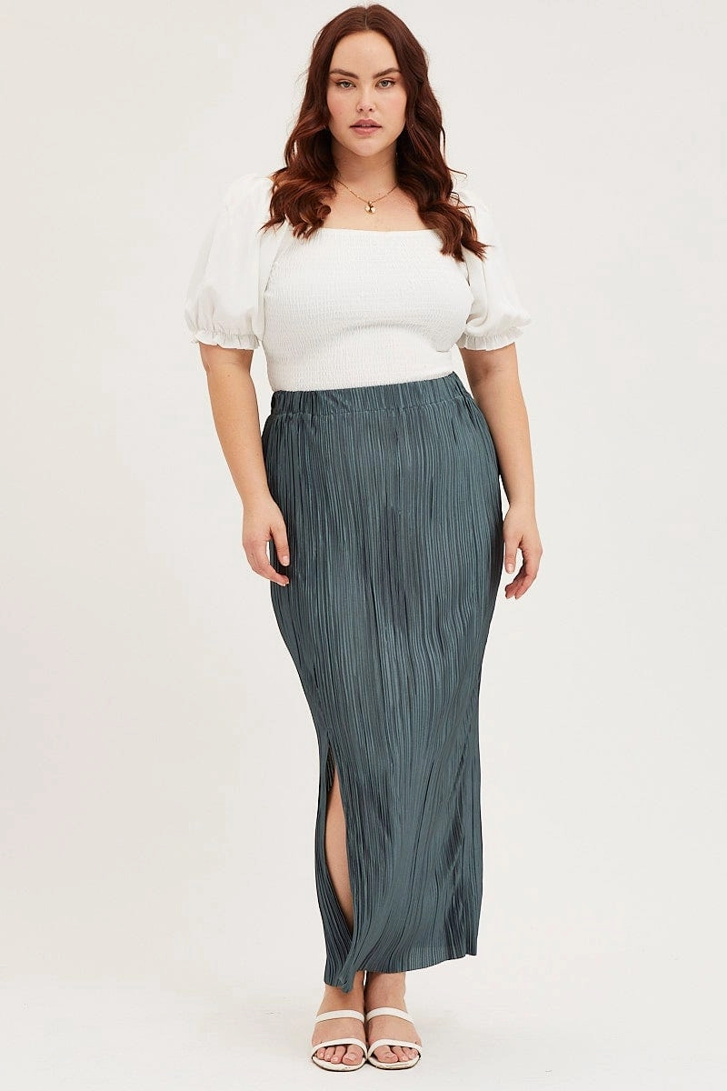 Outfit Mix Neat Style Green Plisse Midi Split Skirt