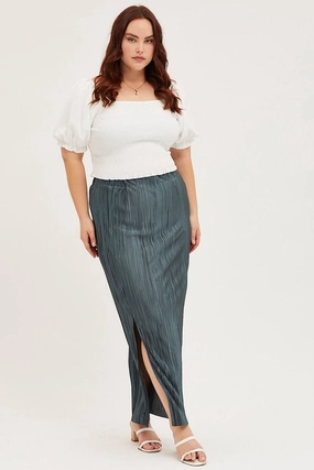 Versatile Outfit Design innovation Green Plisse Midi Split Skirt