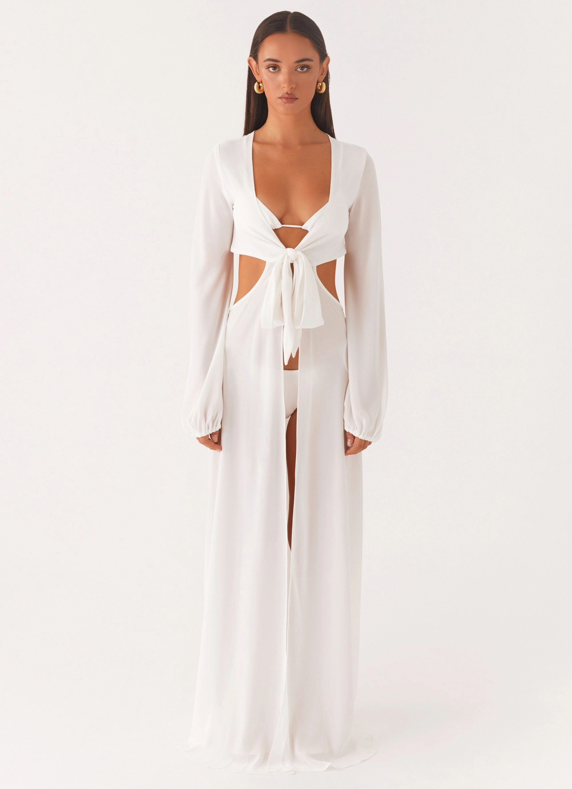 All-season garment Natural Tones Coastal Maxi Dress - White