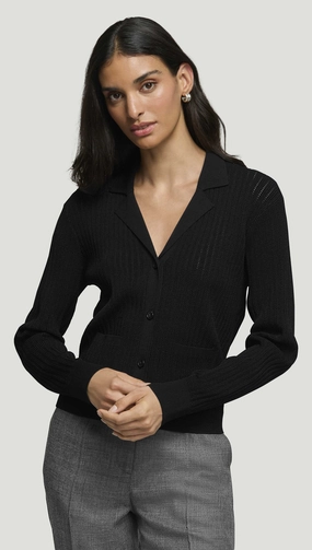 Collared Cardigan in Viscose Blend | Black Warm Fashion Warm Layer