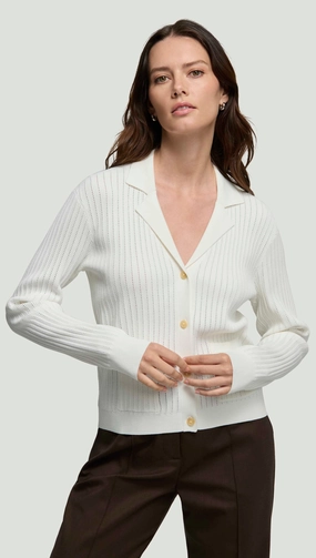 Collared Cardigan in Viscose Blend | Ivory Light Warmth slim fit