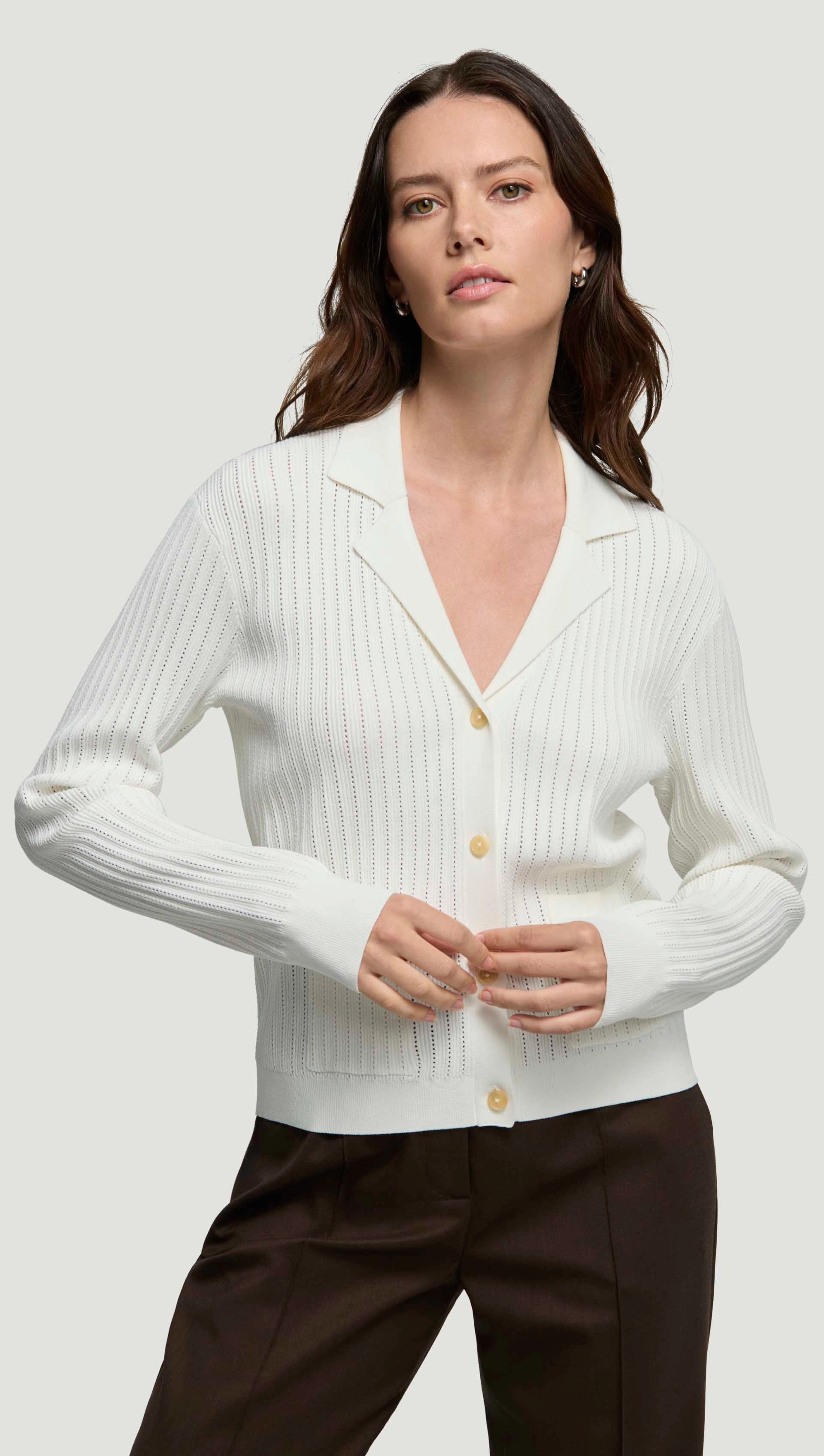 Collared Cardigan in Viscose Blend | Ivory product hat style statement