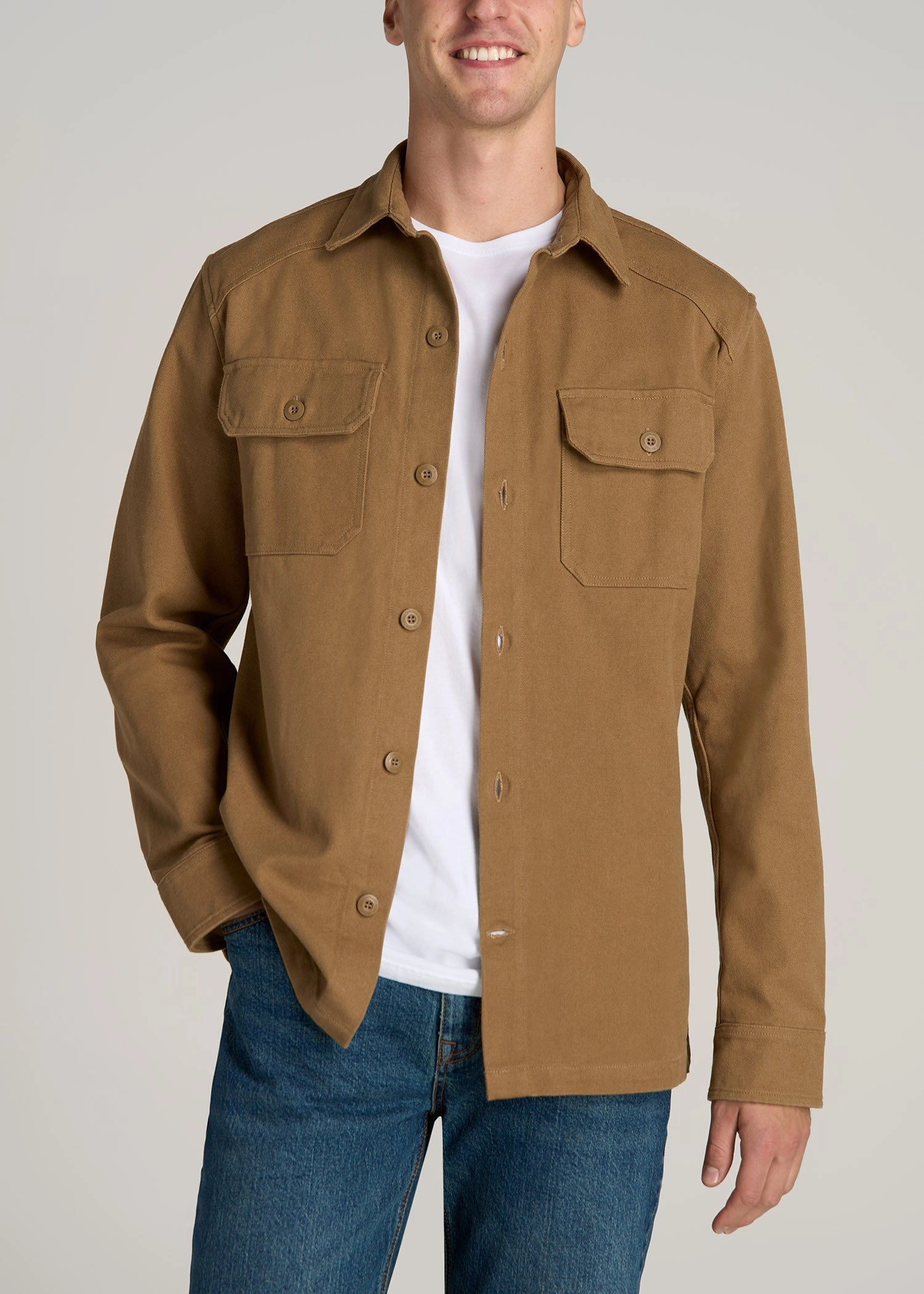 Subtle Color Tone Friction Resistant LJ&S Canvas Shirt Jacket for Tall Men in Sahara