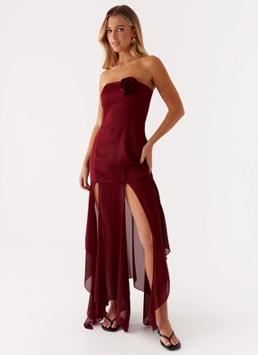 Flexible Comfort Collision Satin Maxi Dress - Cherry Red