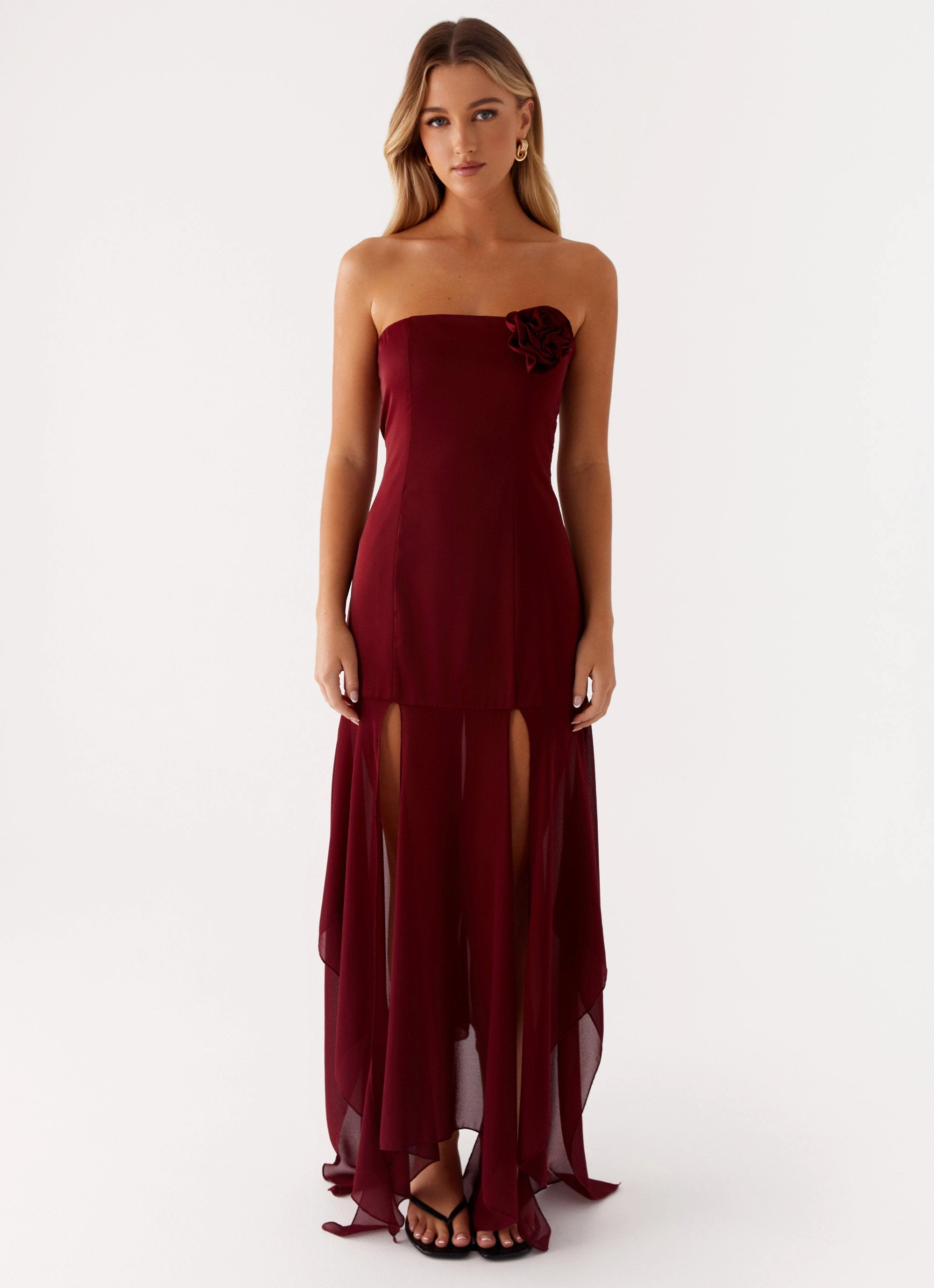 Collision Satin Maxi Dress - Cherry Red Smooth Layers