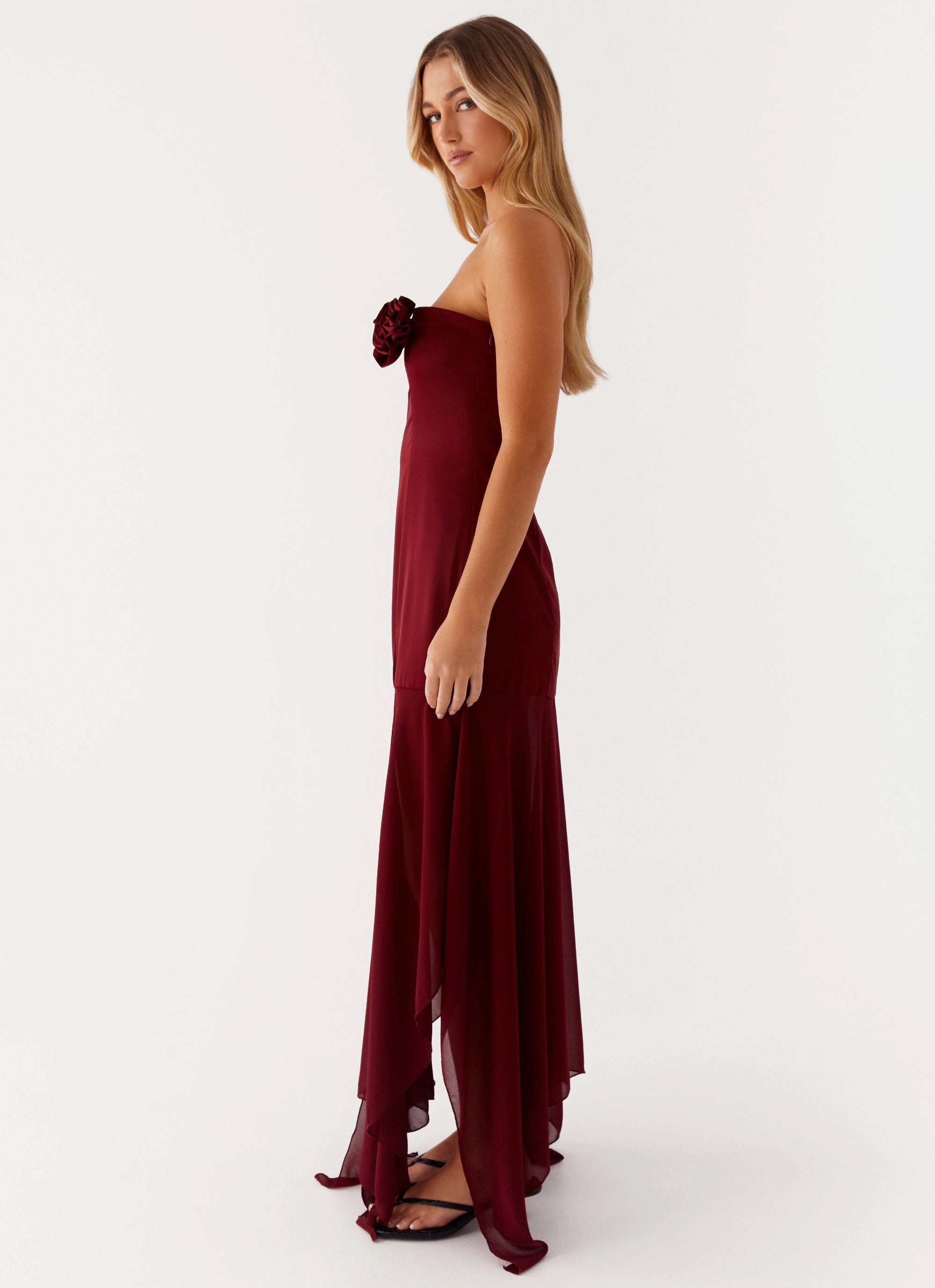 Collision Satin Maxi Dress - Cherry Red Simple Flow