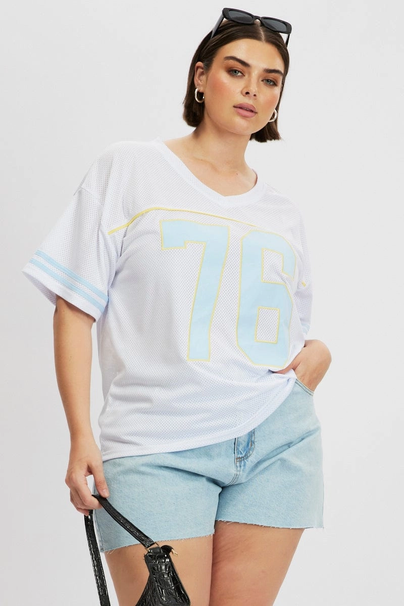 sale season SeamlessConstruction White Graphic T Shirt Short Sleeve V Neck