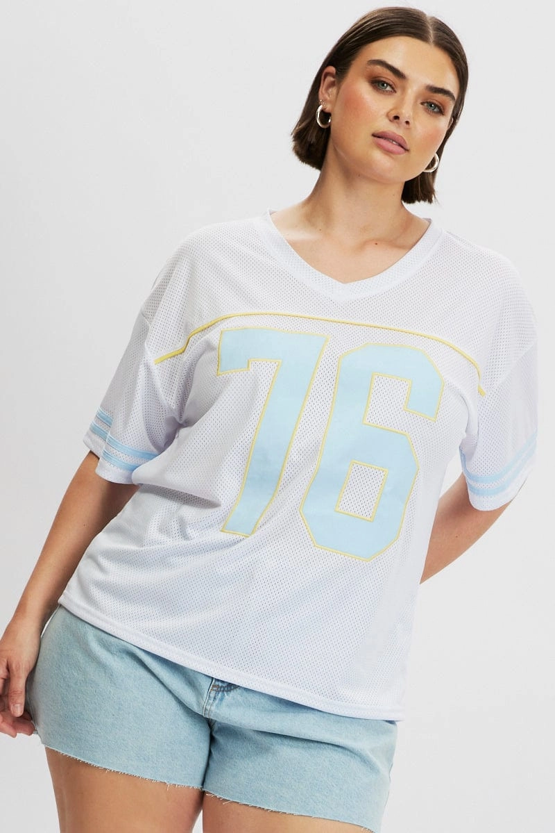 Stylish Wearable White Graphic T Shirt Short Sleeve V Neck