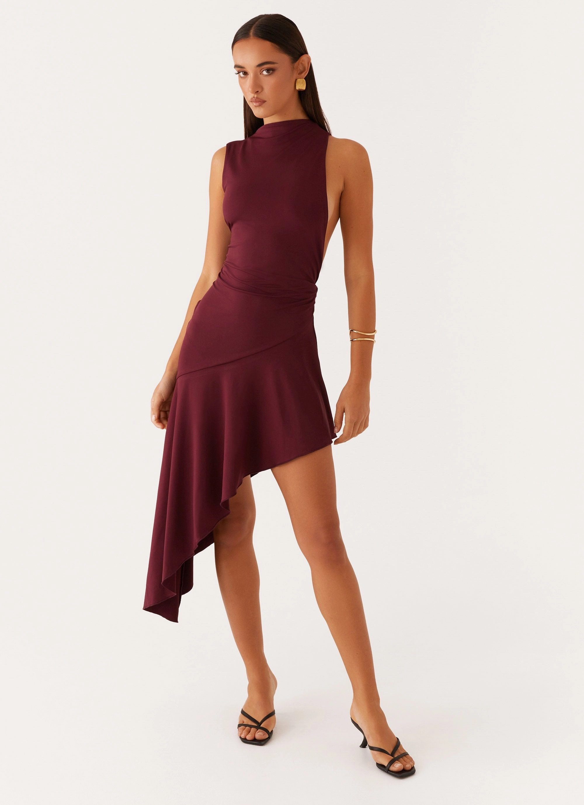 Venetia Asymmetric Maxi Dress - Deep Maroon Ethically-Made Sleek Presence