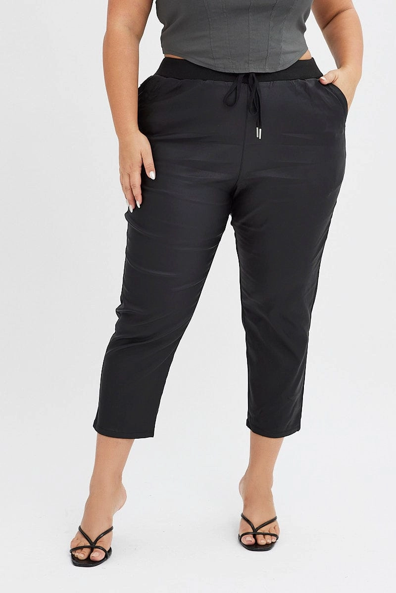 Black Jogger Pant Elastic Waist Wet Look Sport Performance Design