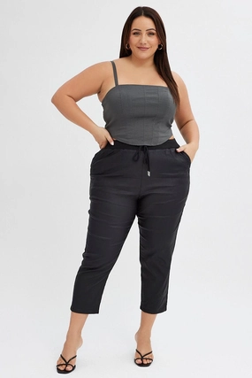 Black Jogger Pant Elastic Waist Wet Look Quick Pack