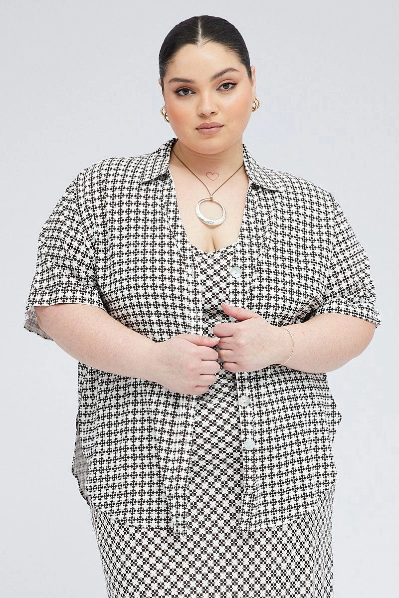 Brown Geo Relaxed Shirt Short Sleeve Bold Print