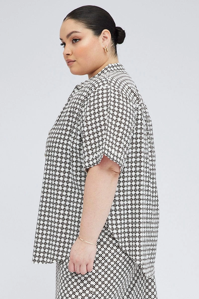 Polished Placket Brown Geo Relaxed Shirt Short Sleeve