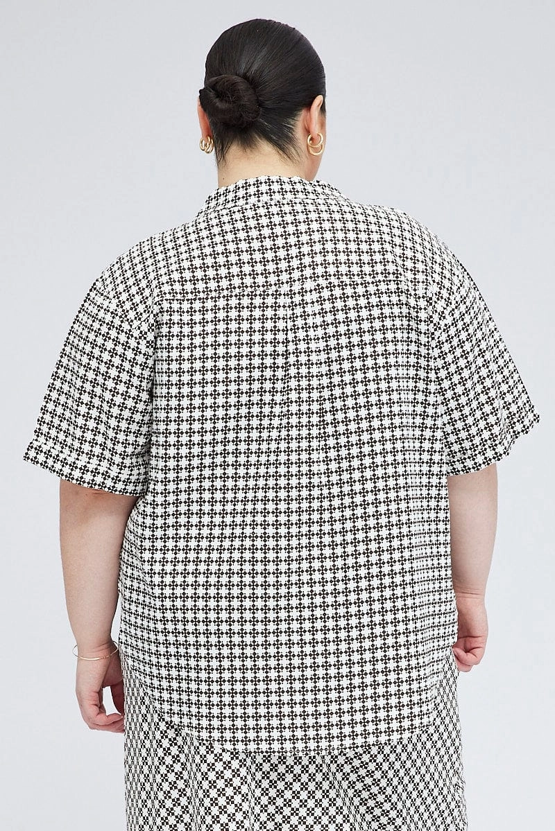Brown Geo Relaxed Shirt Short Sleeve Seasonal Comfort