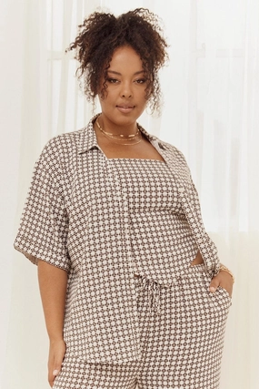Street Comfort Sporty Comfort Brown Geo Relaxed Shirt Short Sleeve
