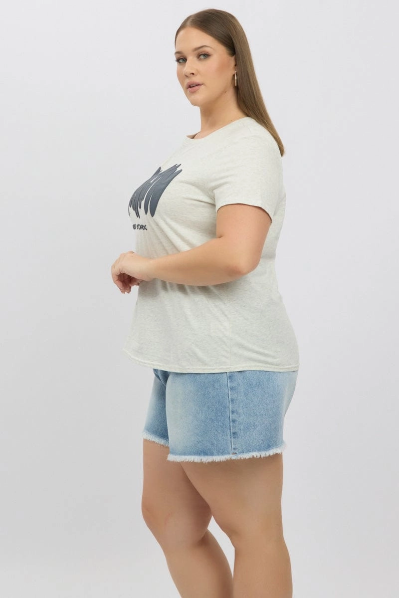 Smart Layering Layered Sleeve Grey Graphic T Shirt Short Sleeve Crew Neck