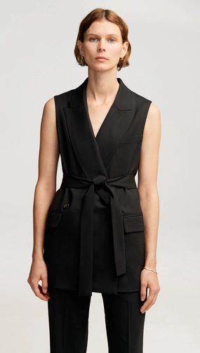 Belted Vest in Seasonless Wool | Black Low Profile Stitching EcoFriendlyMaterial
