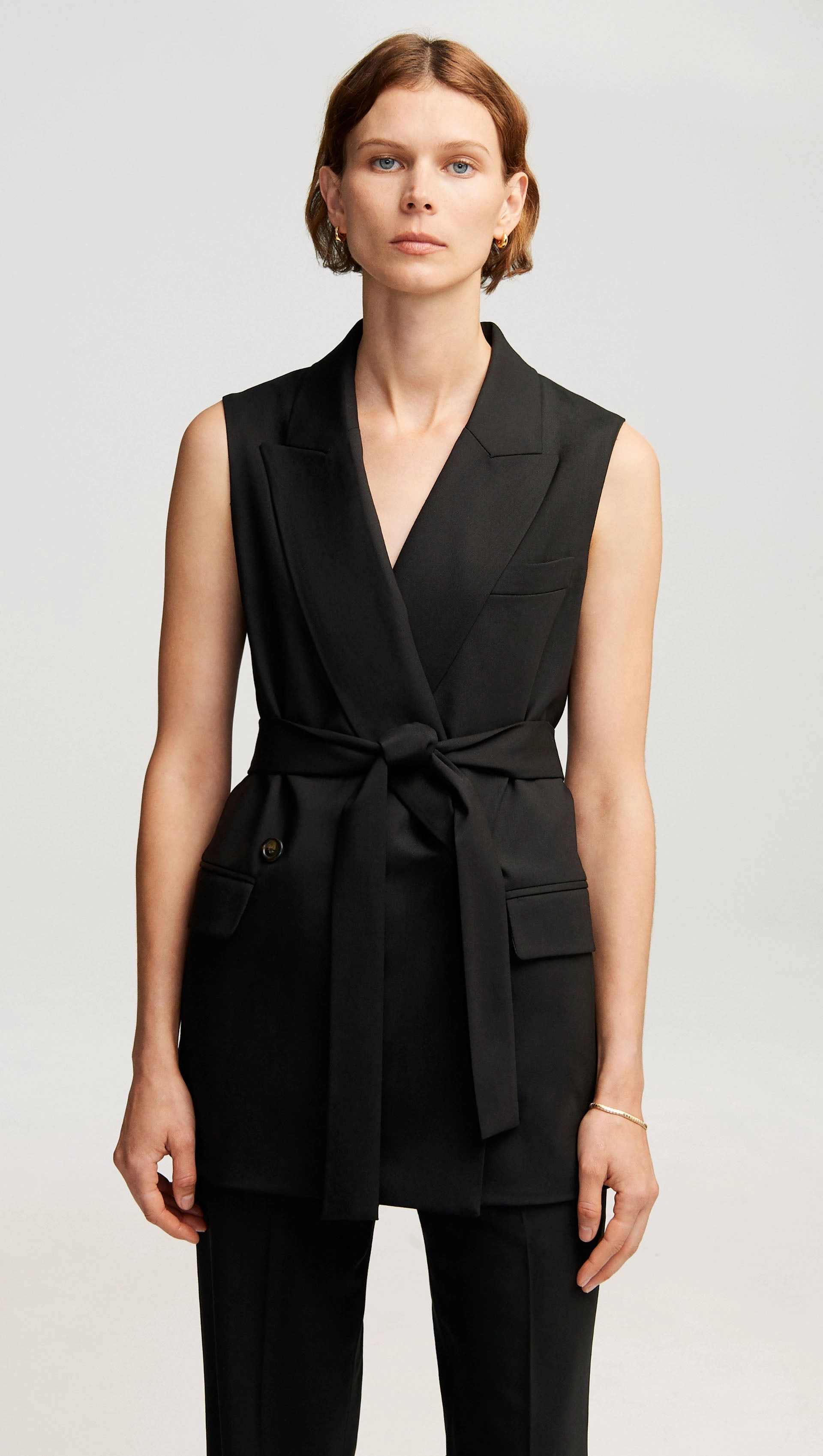 Belted Vest in Seasonless Wool | Black Low Profile Stitching EcoFriendlyMaterial