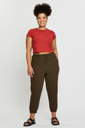 Green Track Pants High Rise Elastic Waist Stretchable Fit