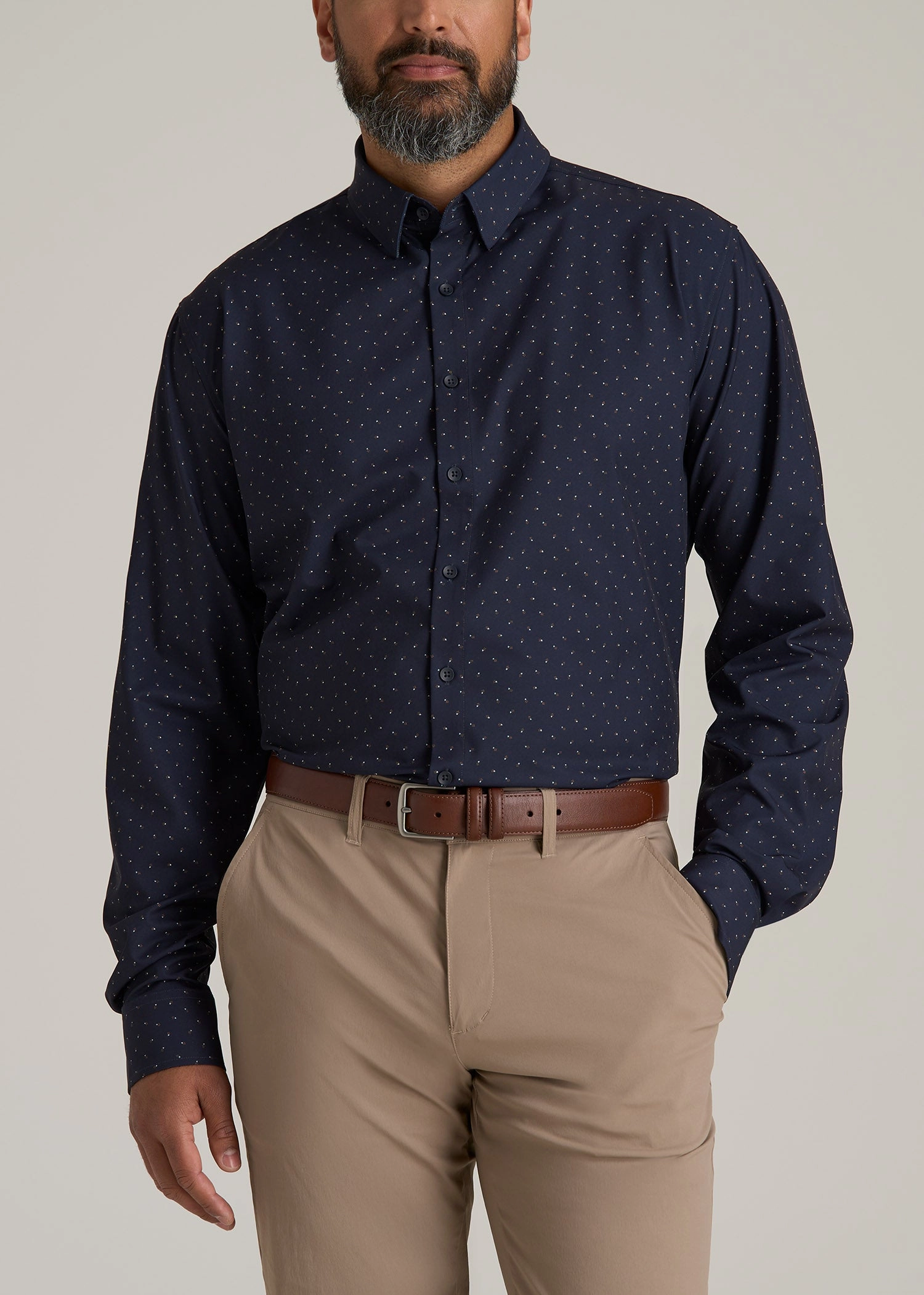 PocketDetails Traveler Stretch Dress Shirt for Tall Men in Dark Blue Floral
