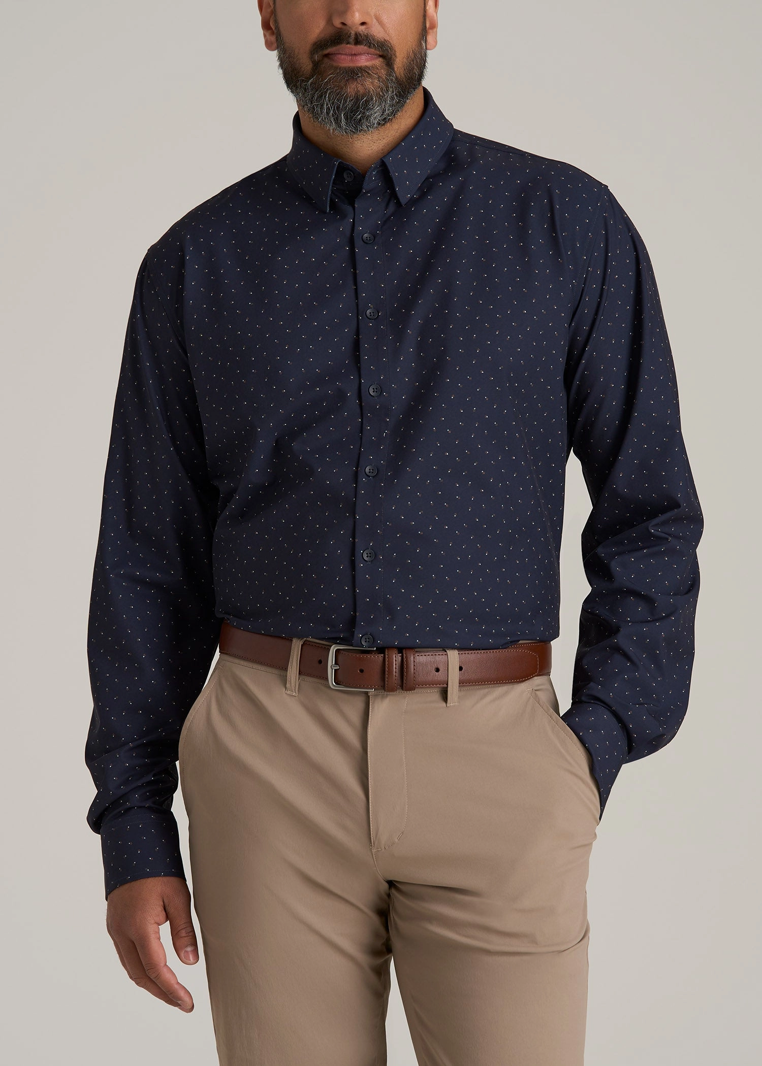 Soft Touch Feel ribbed texture Traveler Stretch Dress Shirt for Tall Men in Dark Blue Floral