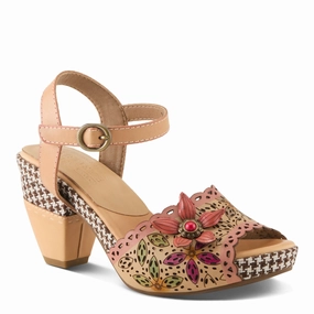 Handmade L'Artiste by Spring Step Women's Miabella Hand Painted Heeled Peep-Toe Sandals - Beige Multi