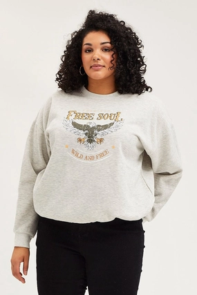 Fashion Trend Patchwork Grey Oversized Sweatshirt Free Soul Graphic Long Sleeve