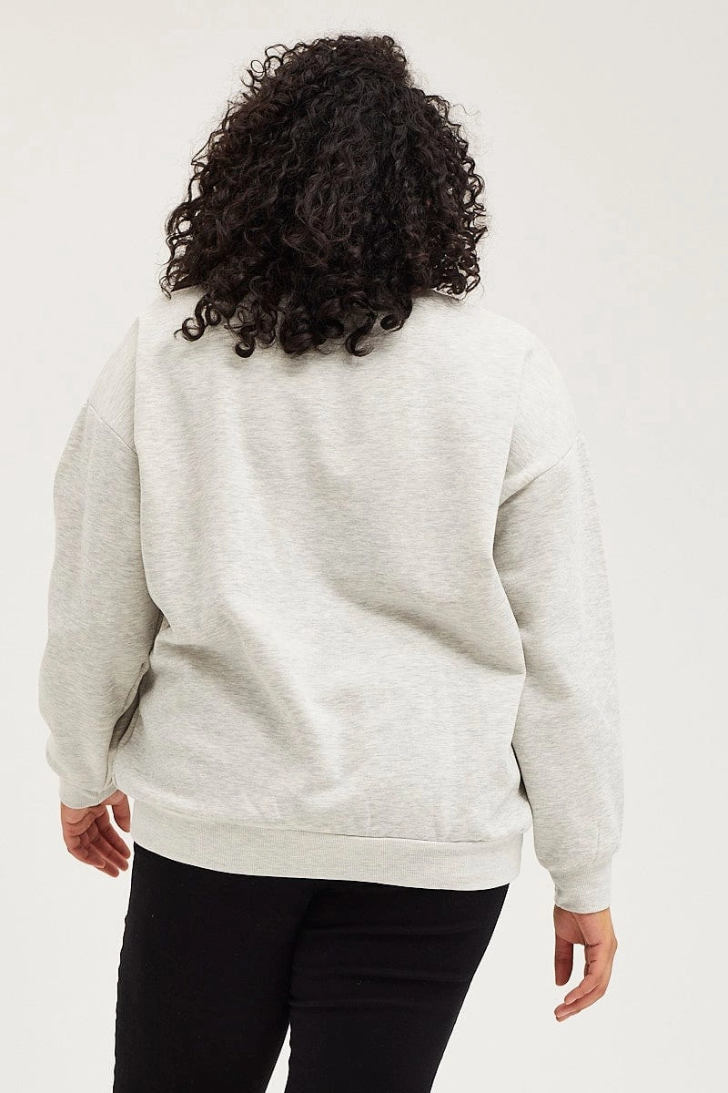 Grey Oversized Sweatshirt Free Soul Graphic Long Sleeve Trendy Layered right for spring