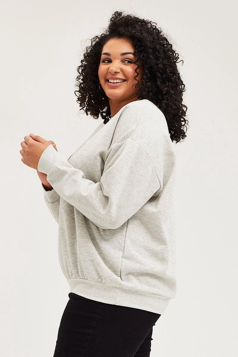 Outdoor Relaxed Smooth Texture Grey Oversized Sweatshirt Free Soul Graphic Long Sleeve