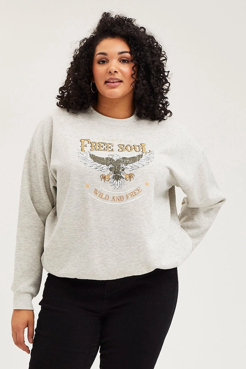 product thermal lining insulation Warm Comfort Grey Oversized Sweatshirt Free Soul Graphic Long Sleeve