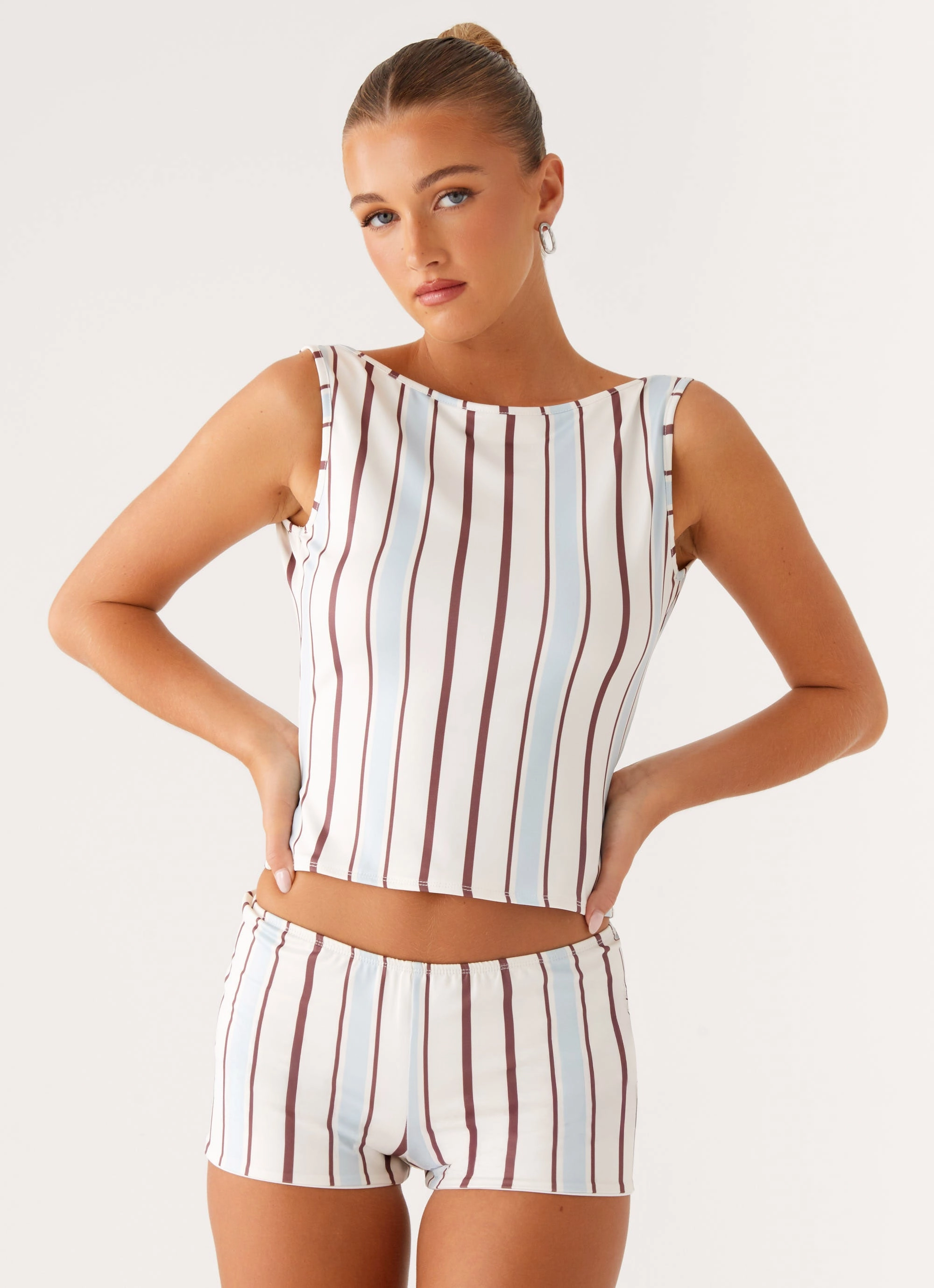 Chic Comfort Outdoor Apparel Sun's Out Low Rise Mini Shorts - Blue Stripe