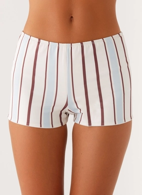 Sun's Out Low Rise Mini Shorts - Blue Stripe Outdoor Adventure
