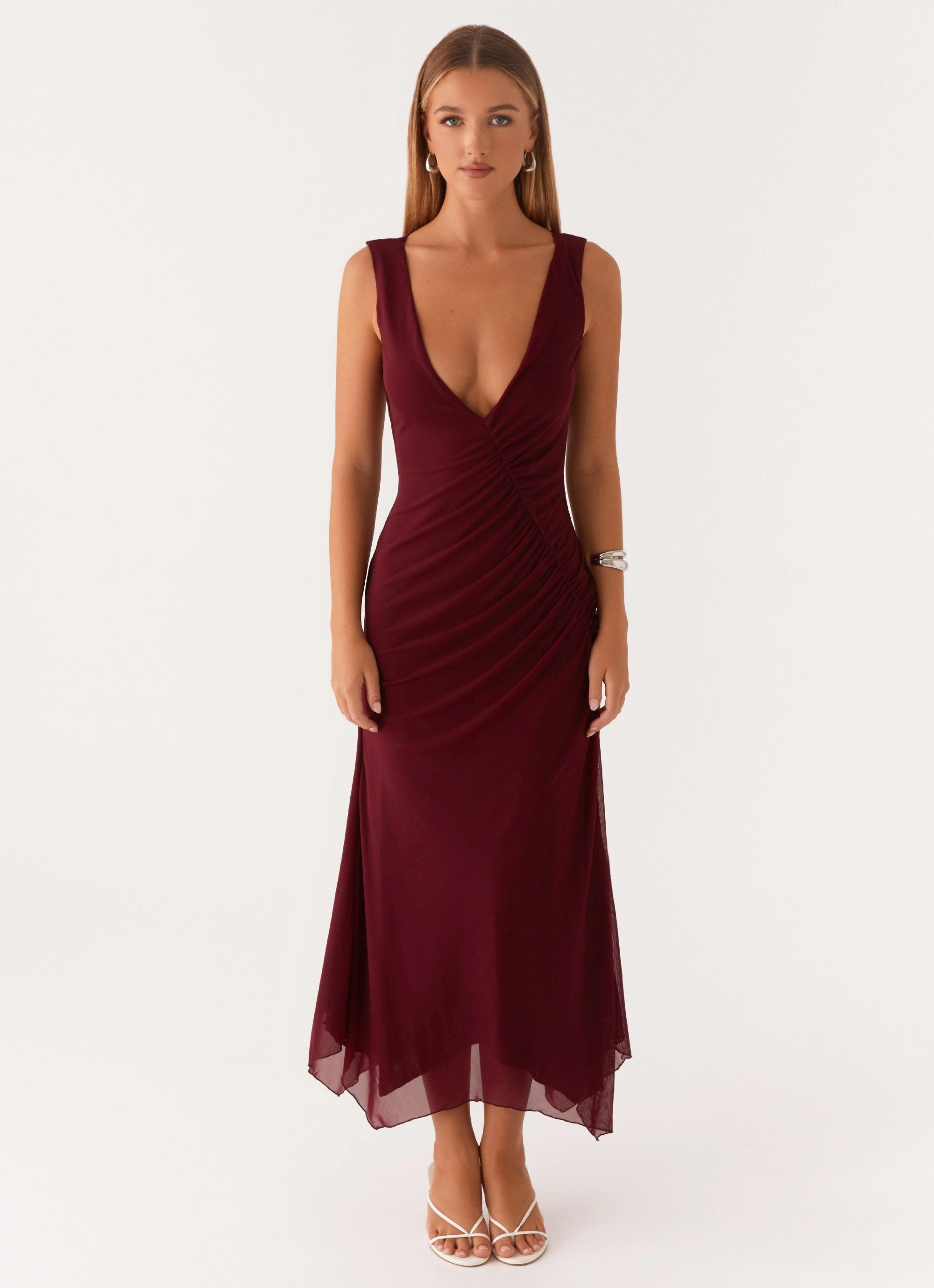 Murphy Maxi Dress - Deep Maroon Side Ruching