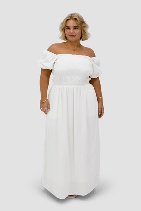 Elegant knee-length dress ISMAE MAXI DRESS WHITE