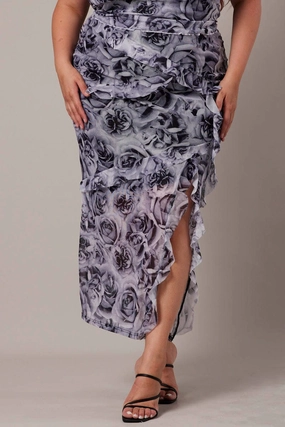 Wardrobe Basics Black Floral Rosette Mesh Frill Skirt