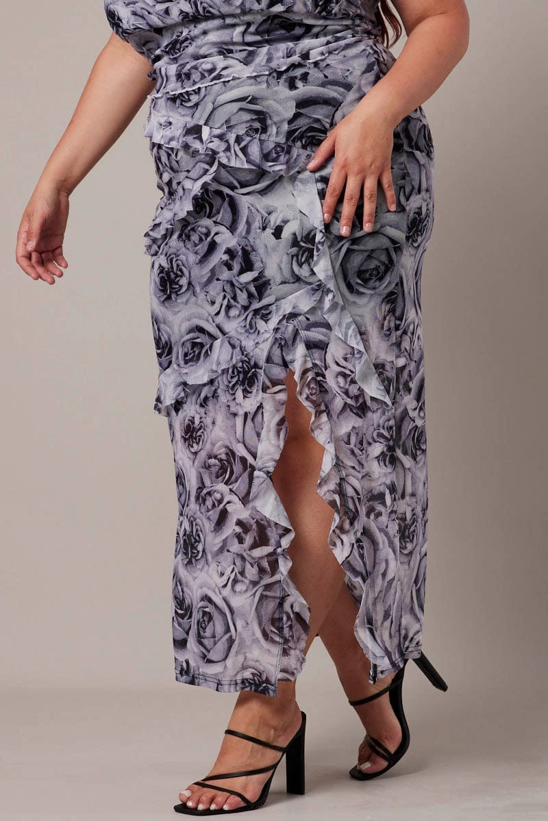 Neutral palette yoga session Black Floral Rosette Mesh Frill Skirt