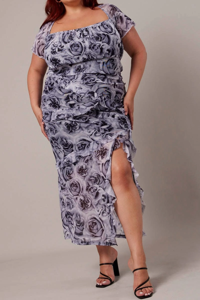 Erasable Crease Black Floral Rosette Mesh Frill Skirt