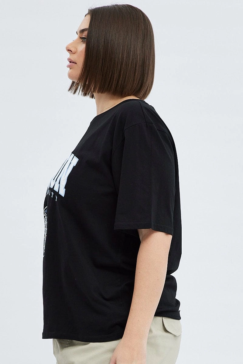 Black Graphic T-shirt Short Sleeve Crew Neck Non Fading Material Midweight Knit