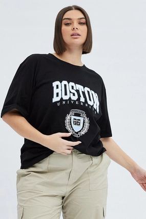 Black Graphic T-shirt Short Sleeve Crew Neck Holiday Comfort Style