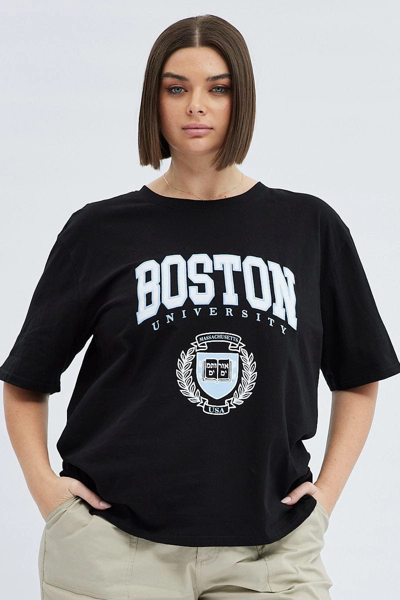 Chic Smart Easter Black Graphic T-shirt Short Sleeve Crew Neck