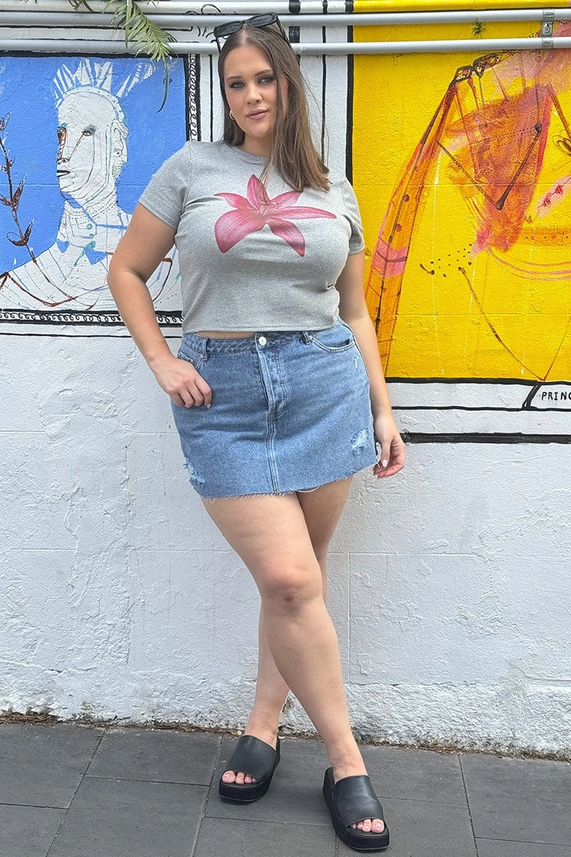 Grey Graphic T Shirt Short Sleeve Crew Neck Soft and breathable