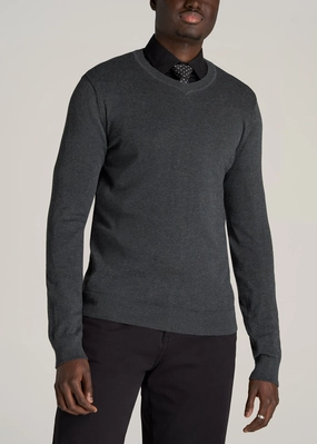 Everyday V-Neck Tall Men's Sweater in Charcoal Mix Practical