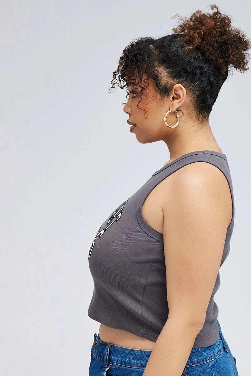 Eco Certified Fiber Outdoor Activity Grey Rib Tank Top With Embroidery