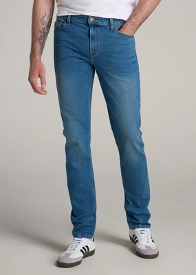 Americana Collection Dylan Slim Fit Jeans For Tall Men in Sail Blue Weekend Wear Neutral Vibrant Chill Outfit
